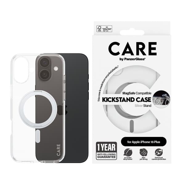 CARE by PanzerGlass iPhone 16 Plus Skal Kickstand MagSafe Silver