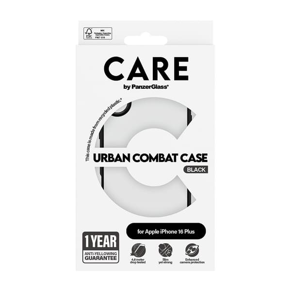 CARE by PanzerGlass iPhone 16 Plus Kuori Urban Combat Musta