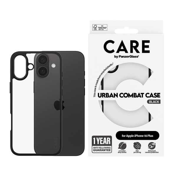 CARE by PanzerGlass iPhone 16 Plus Kuori Urban Combat Musta