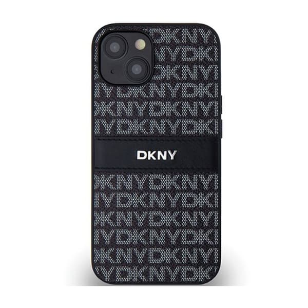 DKNY Leather Mono Stripe &amp; Metal Logo - Fodral för iPhone 15/14/13 (svart)