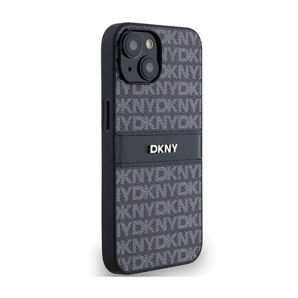 DKNY Leather Mono Stripe &amp; Metal Logo - Fodral för iPhone 15/14/13 (svart)