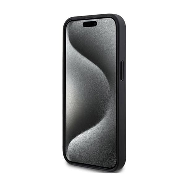 DKNY Leather Mono Stripe &amp; Metal Logo - Fodral för iPhone 15/14/13 (svart)