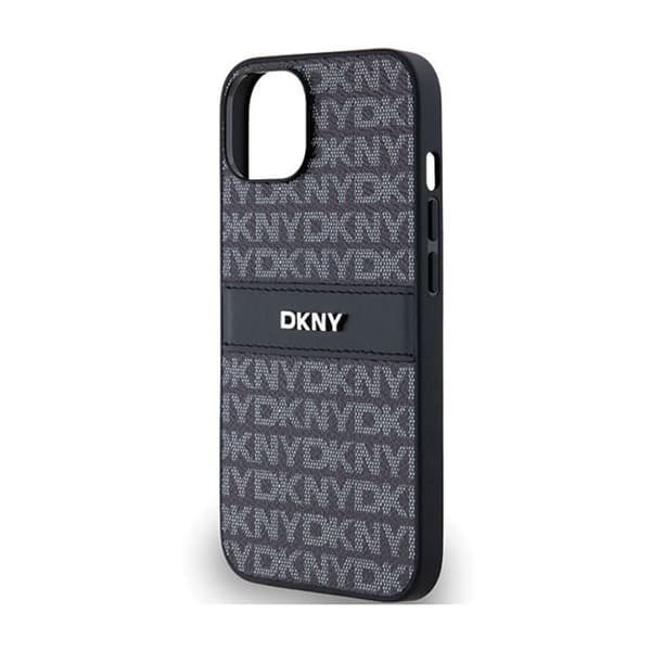 DKNY Leather Mono Stripe &amp; Metal Logo - Fodral för iPhone 15/14/13 (svart)