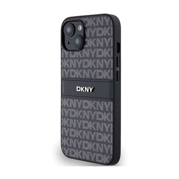 DKNY Leather Mono Stripe &amp; Metal Logo - Fodral för iPhone 15/14/13 (svart)