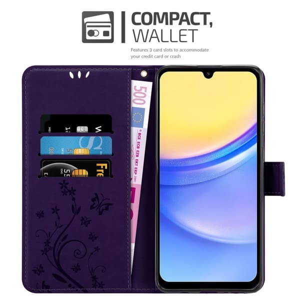 Samsung Galaxy A15 Skal Fodral i blomdesign Mobilskydd Case Cover med magnetisk stängning, ståfunktion och kortplatser