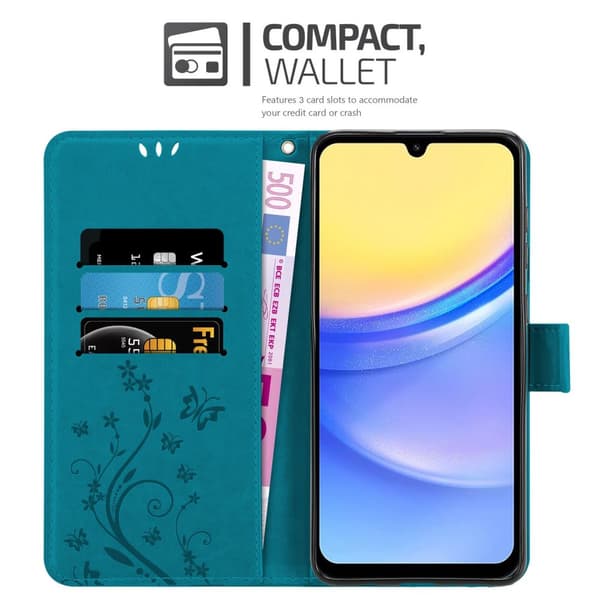 Samsung Galaxy A15 Skal Fodral i blomdesign Mobilskydd Case Cover med magnetisk stängning, ståfunktion och kortplatser