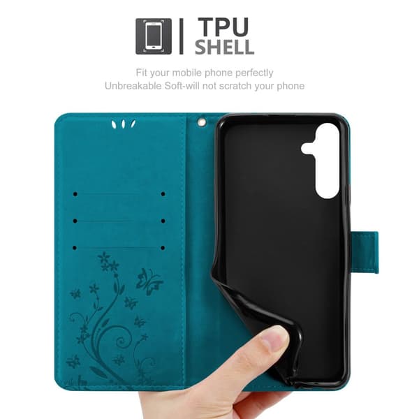 Samsung Galaxy A15 Skal Fodral i blomdesign Mobilskydd Case Cover med magnetisk stängning, ståfunktion och kortplatser