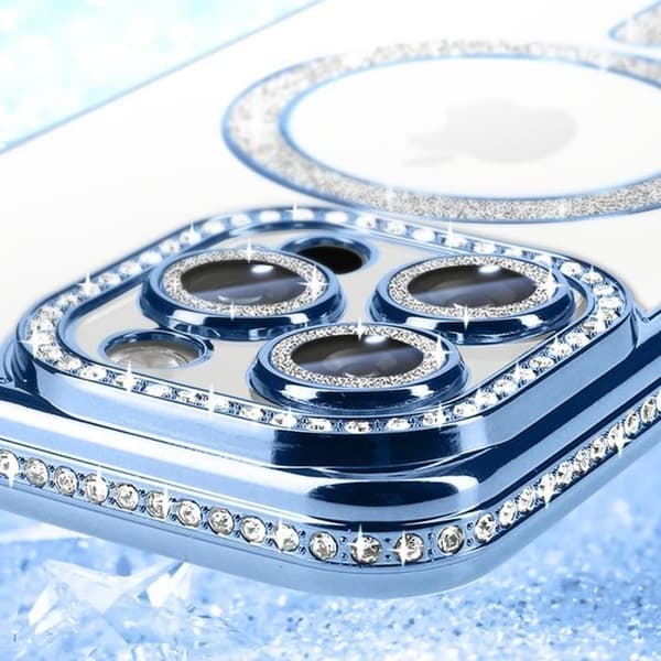 Diamantfodral till iPhone 16 Pro MagSafe Protection Rhinestone Contour Ljusblå