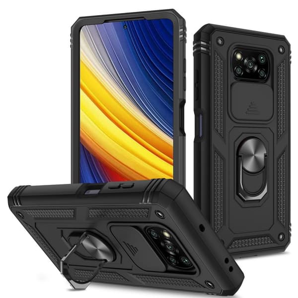 Xiaomi Poco X3 NFC / Poco X3 Hybridskal med Ringhållare & Kameraskydd - Svart