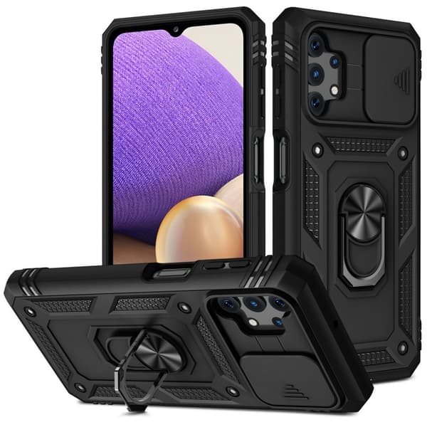 Samsung A32 5G / M32 5G Hybridskal med Ringhållare & Kameraskydd - Svart
