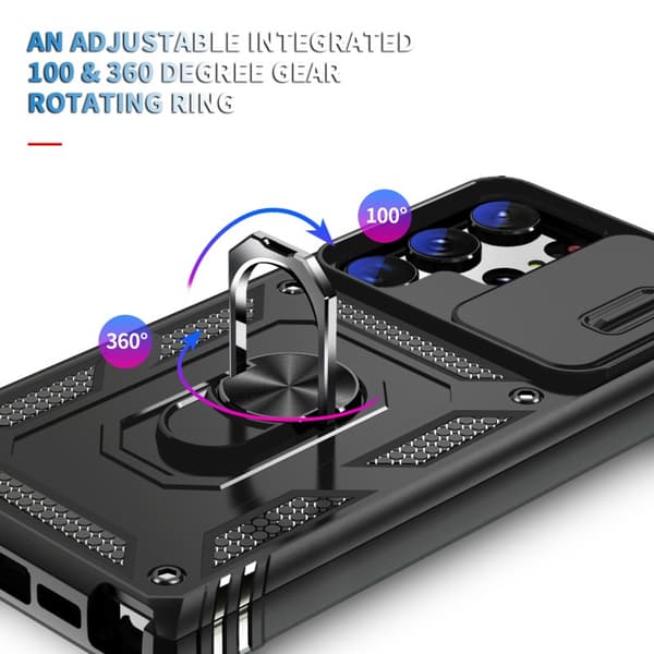 Samsung S23 Ultra Hybridskal med Ringhållare & Kameraskydd - Svart