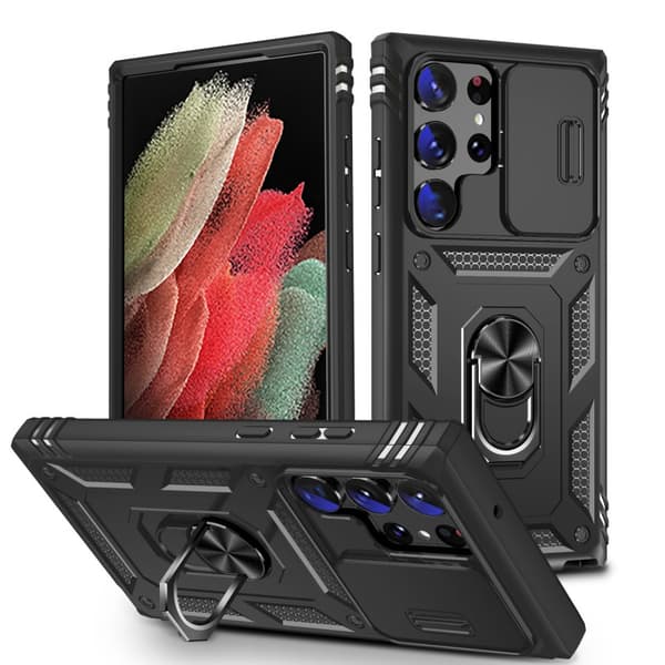 Samsung S23 Ultra Hybridskal med Ringhållare & Kameraskydd - Svart