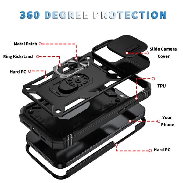 iPhone 16 Pro Hybridskal med Ringhållare & Kameraskydd - Svart