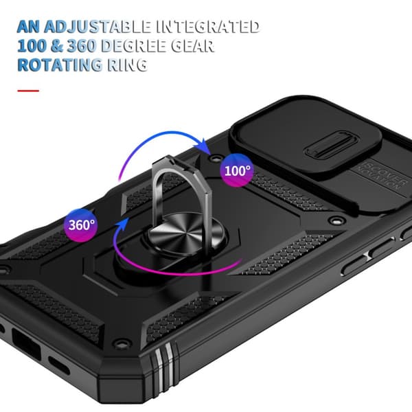 iPhone 16 Pro Hybridskal med Ringhållare & Kameraskydd - Svart