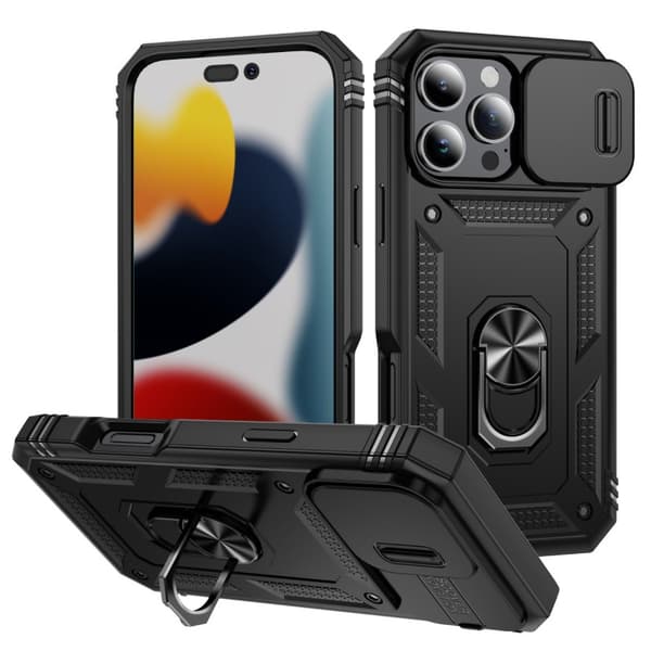 iPhone 16 Pro Hybridskal med Ringhållare & Kameraskydd - Svart