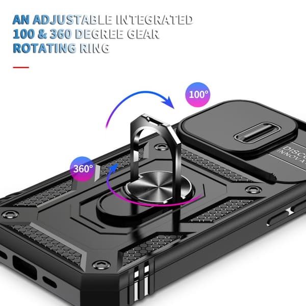 iPhone 15 Pro Hybridskal med Ringhållare & Kameraskydd - Svart