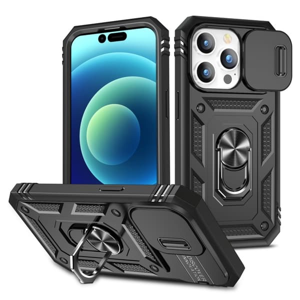iPhone 15 Pro Hybridskal med Ringhållare & Kameraskydd - Svart