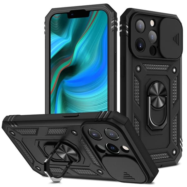 iPhone 13 Pro Max Hybridskal med Ringhållare & Kameraskydd - Svart