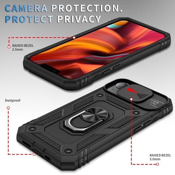 iPhone 13 Mini Hybridskal med Ringhållare & Kameraskydd - Svart