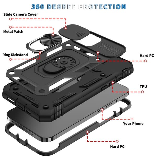 iPhone 13 Mini Hybridskal med Ringhållare & Kameraskydd - Svart