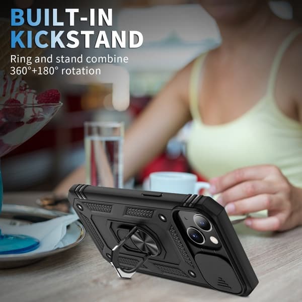 iPhone 13 Mini Hybridskal med Ringhållare & Kameraskydd - Svart