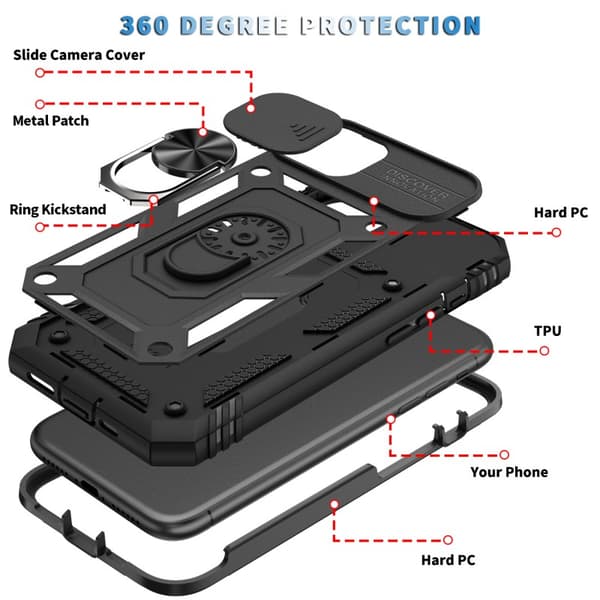 iPhone 11 Pro Max Hybridskal med Ringhållare & Kameraskydd - Svart
