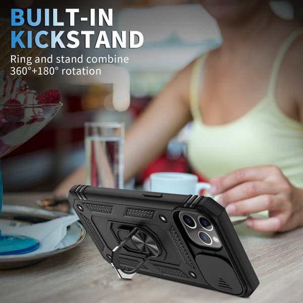 iPhone 11 Pro Max Hybridskal med Ringhållare & Kameraskydd - Svart