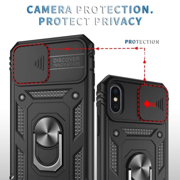 iPhone X / XS Hybridskal med Ringhållare & Kameraskydd - Svart