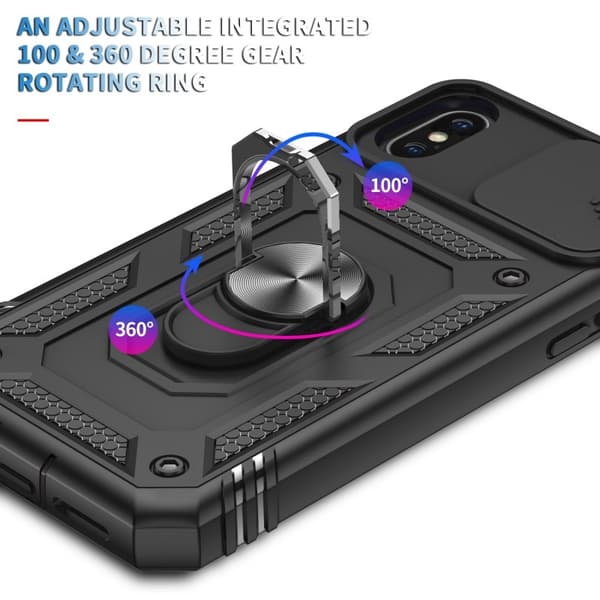 iPhone X / XS Hybridskal med Ringhållare & Kameraskydd - Svart