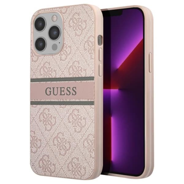 Skal till iPhone 13 Pro med tryck och Monochrome Stripe Luxury Guess Powder Pink