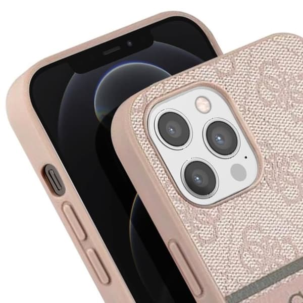 Fodral till iPhone 12 Pro Max med tryck och Monochrome Stripe Luxury Guess Powder Pink