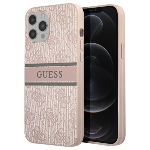 Fodral till iPhone 12 Pro Max med tryck och Monochrome Stripe Luxury Guess Powder Pink