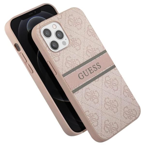 Fodral till iPhone 12 Pro Max med tryck och Monochrome Stripe Luxury Guess Powder Pink