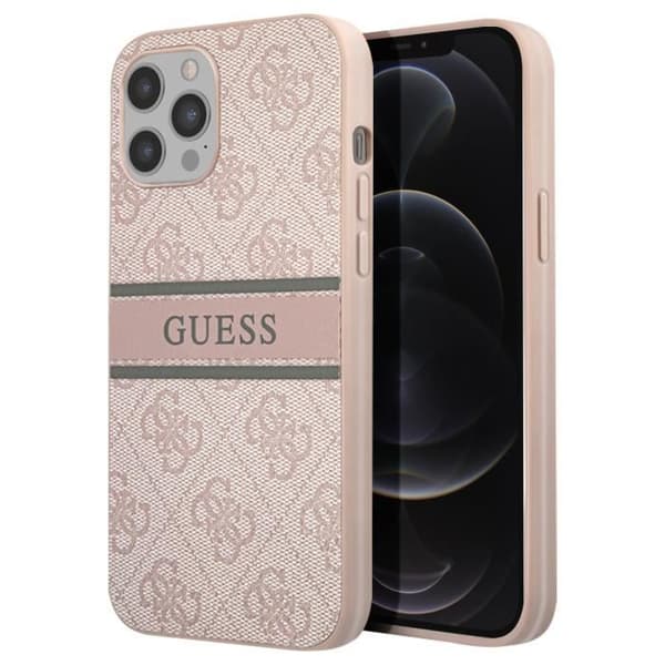 Fodral till iPhone 12 Pro Max med tryck och Monochrome Stripe Luxury Guess Powder Pink