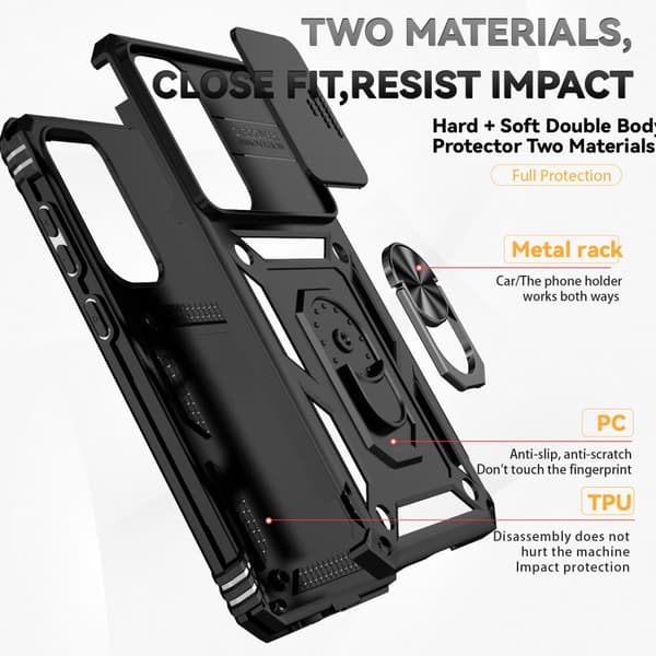 SKALO Samsung S24 FE Armor Hybrid Metal Ring Camera Slider - Sort