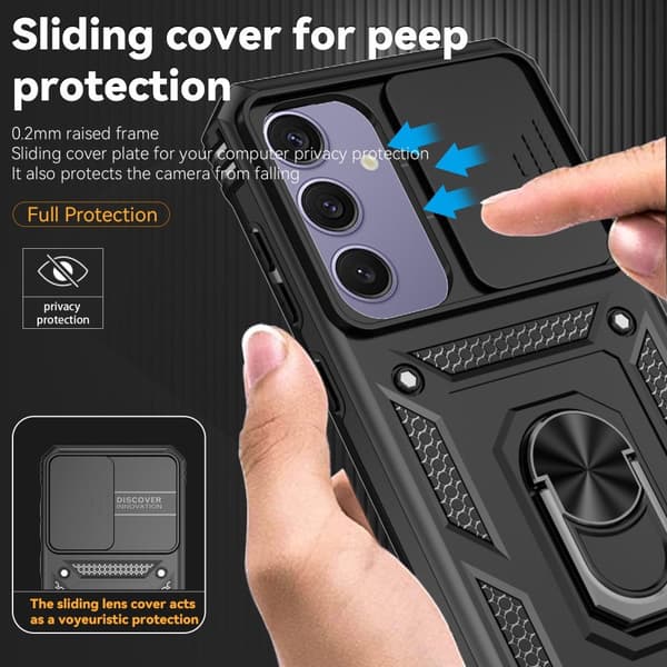 SKALO Samsung S24 FE Armor Hybrid Metal Ring Camera Slider - Sort