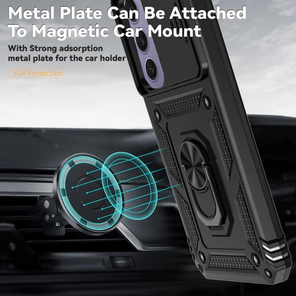 SKALO Samsung S24 FE Armor Hybrid Metal Ring Camera Slider - Sort
