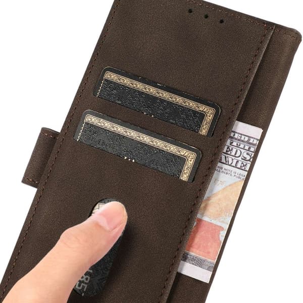 SKALO Samsung S24 FE KHAZNEH Lompakkokotelo PU-nahasta - Ruskea