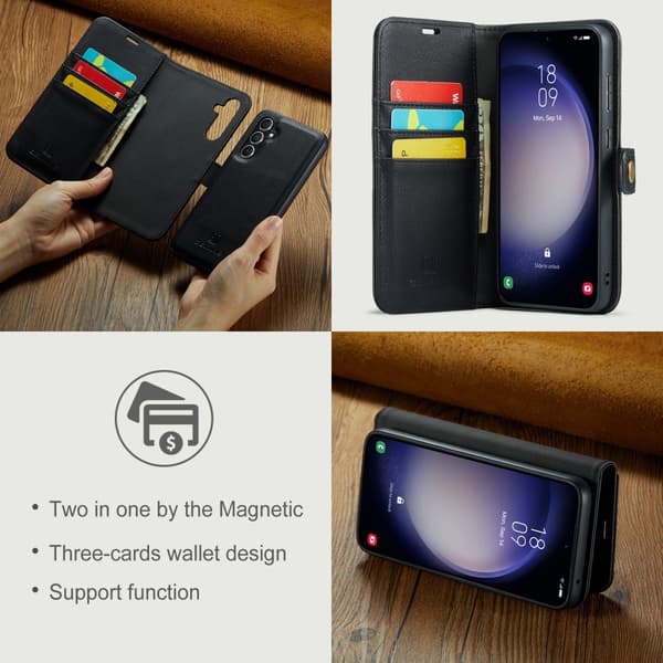 DG MING Samsung S24 FE 2-in-1 magneetti lompakkokotelo - Musta