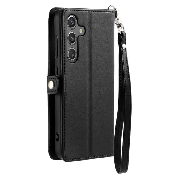 SKALO Samsung S24 FE PU-Nahkakotelo Lompakkokotelo - Musta