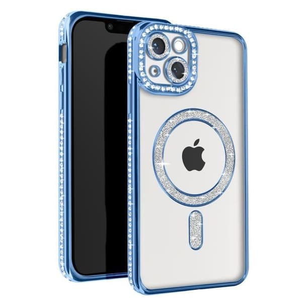 Diamantfodral till iPhone 14 - AVIZAR - Ljusblå Rhinestone Outline - Stel - Syntet - Blandad