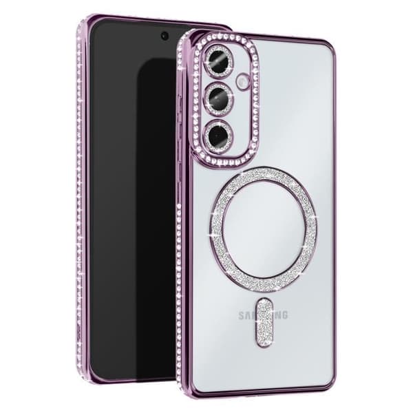 Fodral till Samsung Galaxy A55 - AVIZAR - Rhinestone Contour - Lila - MagSafe-kompatibel