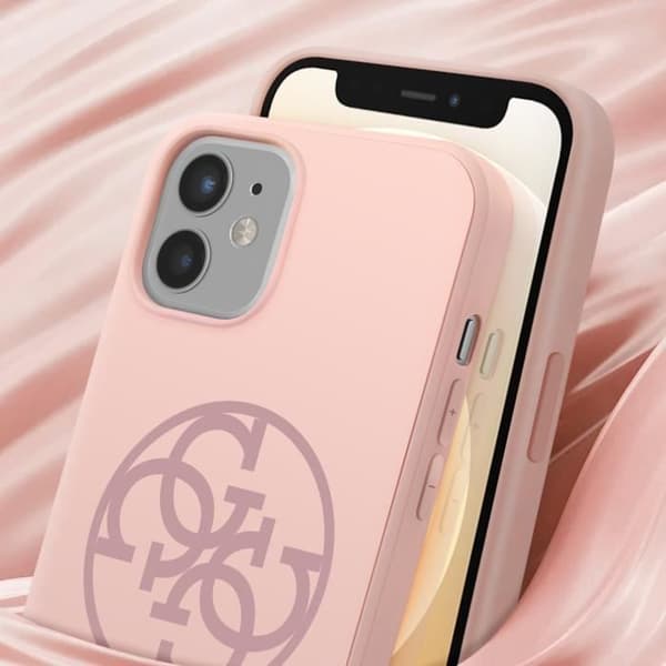 Tunt fodral för iPhone 12 Mini Soft Touch skärmtryckt insida Guess Powder Pink