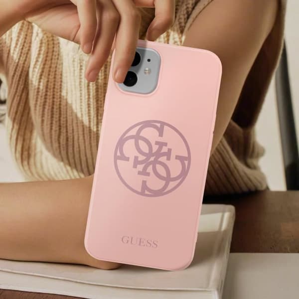 Tunt fodral för iPhone 12 Mini Soft Touch skärmtryckt insida Guess Powder Pink