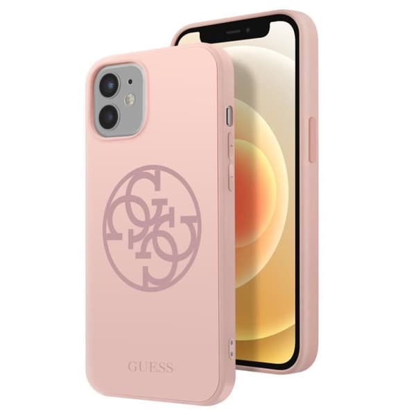 Tunt fodral för iPhone 12 Mini Soft Touch skärmtryckt insida Guess Powder Pink