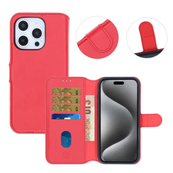 iPhone 16 Pro Plånboksfodral Magnet Rvelon - Röd