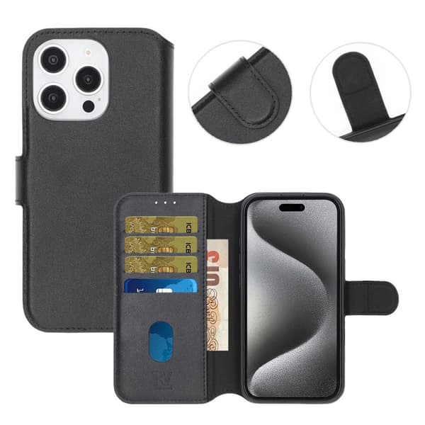 iPhone 16 Pro Max Plånboksfodral Äkta Läder Rvelon - Svart