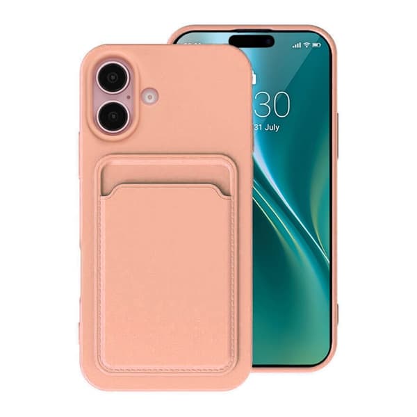 Silikonskal med Kortfack för iPhone 16 - Rosa