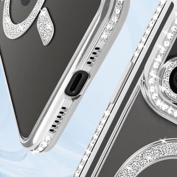 Diamantfodral för iPhone 15 Pro Max - AVIZAR - Silver Rhinestone Outline - Stel - Syntet - Blandat