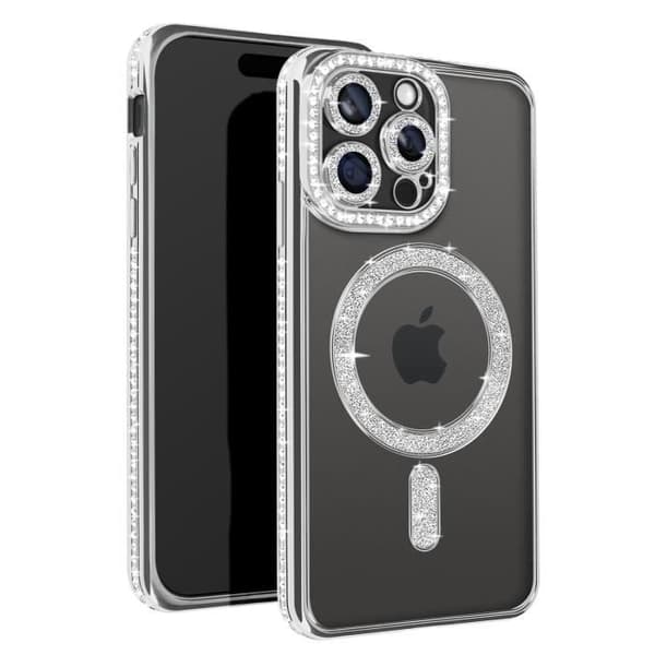 Diamantfodral för iPhone 15 Pro Max - AVIZAR - Silver Rhinestone Outline - Stel - Syntet - Blandat